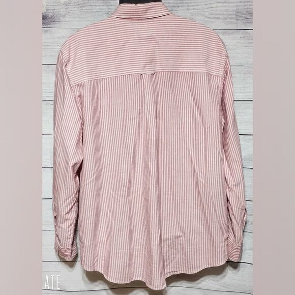 Chaps Red & White Striped Button Up Dress Shirt Sz XL - Picture 2 of 7